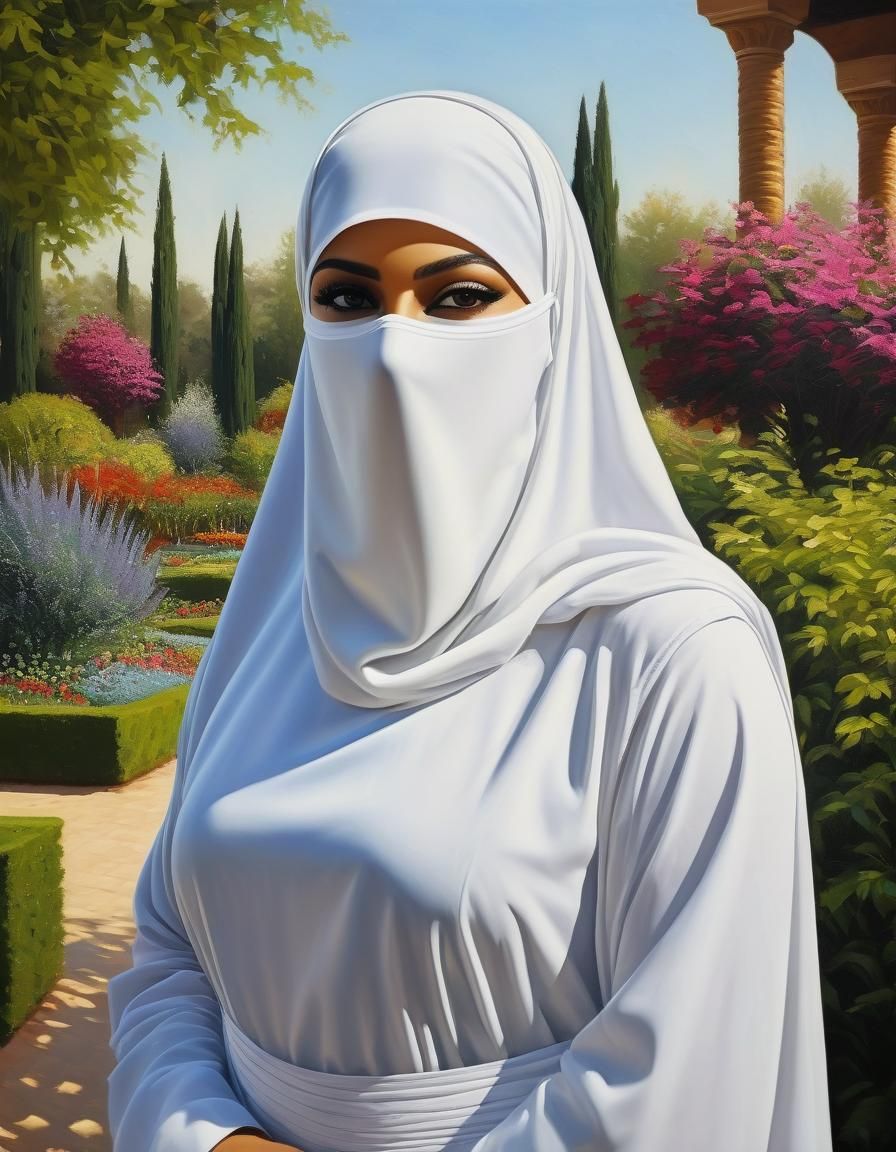 Portrait of a Niqabi Woman in Garden Oil Painting