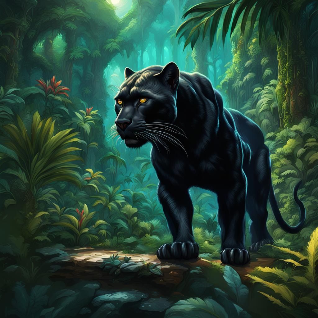 Panther in Jungle: Detailed Digital Matte Painting