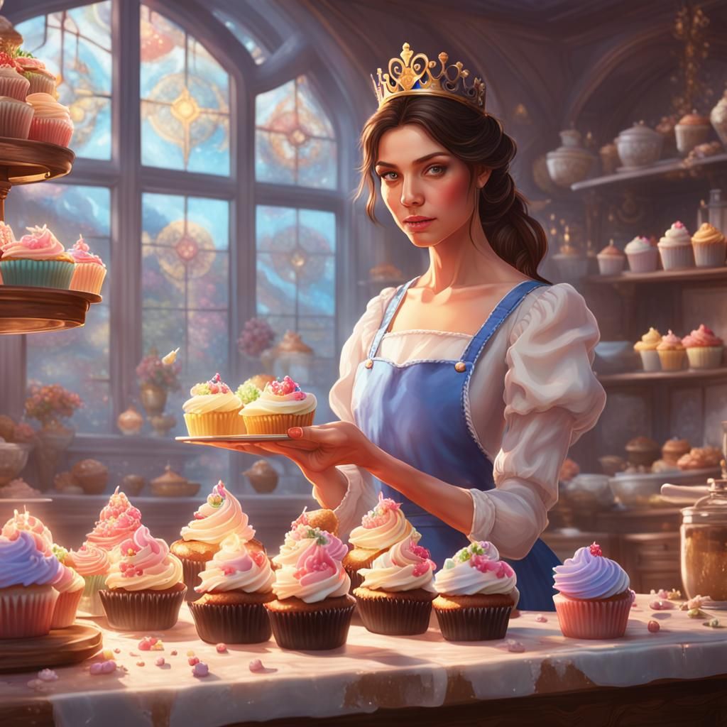 Brunette Princess Baking Cupcakes: Hyperdetailed Portrait