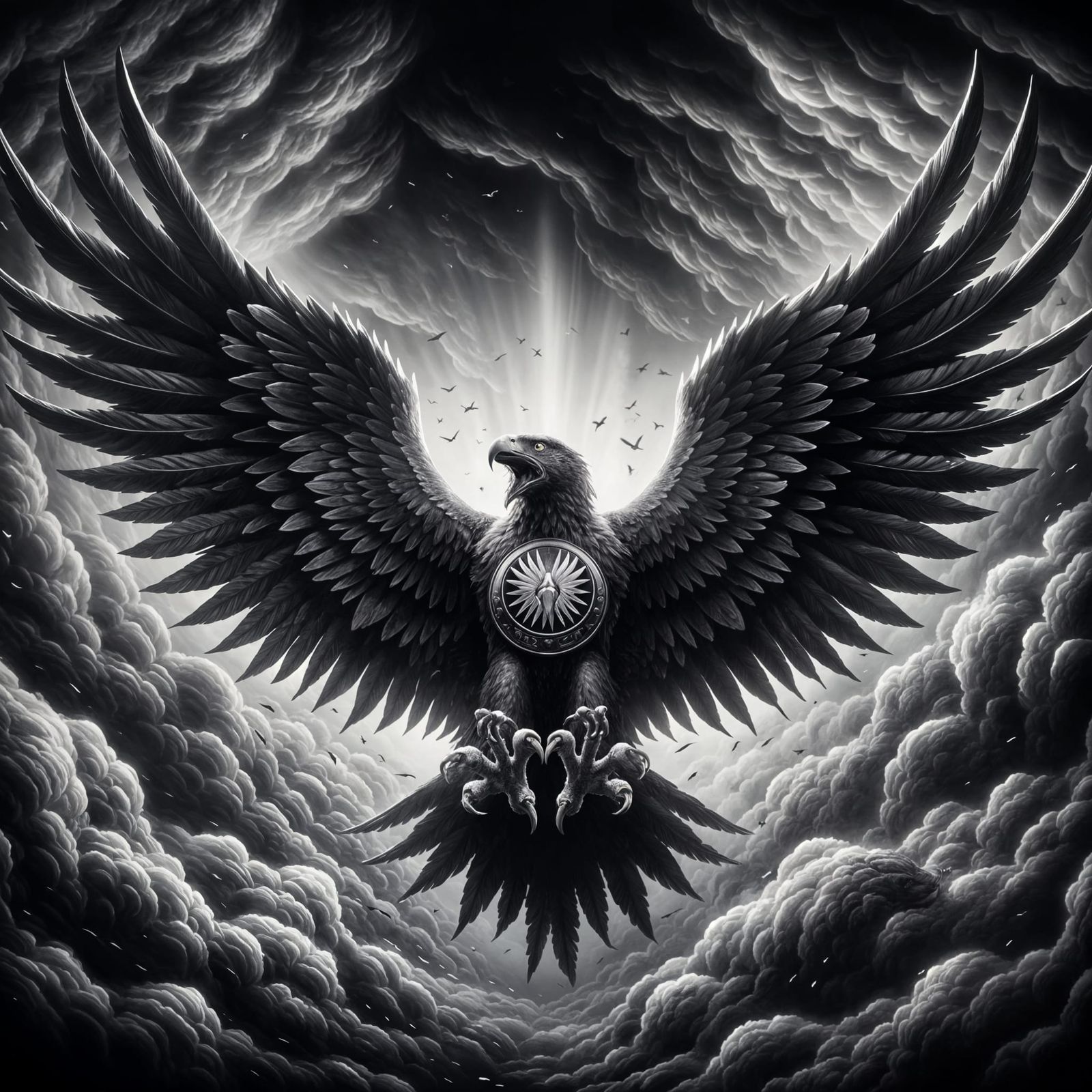 Fierce Black Eagle Mascot in Flight: Digital Painting