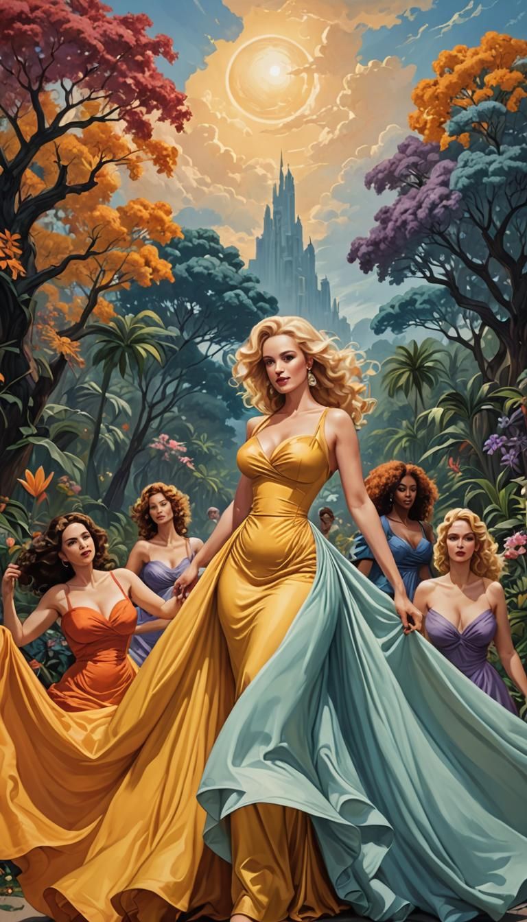 Voluptuous Figures in Flowing Dresses