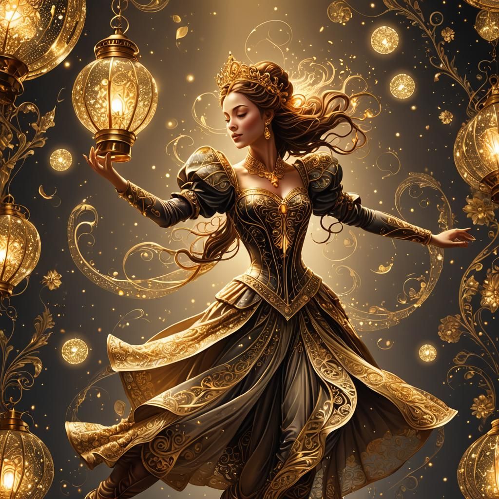 Dancer with Elizabethan Lantern in Golden Light
