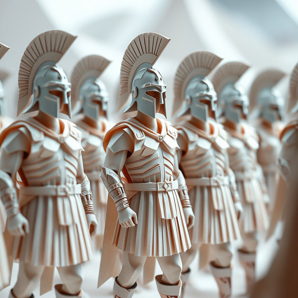 Spartan Warriors in Origami Paper Armor, 8K