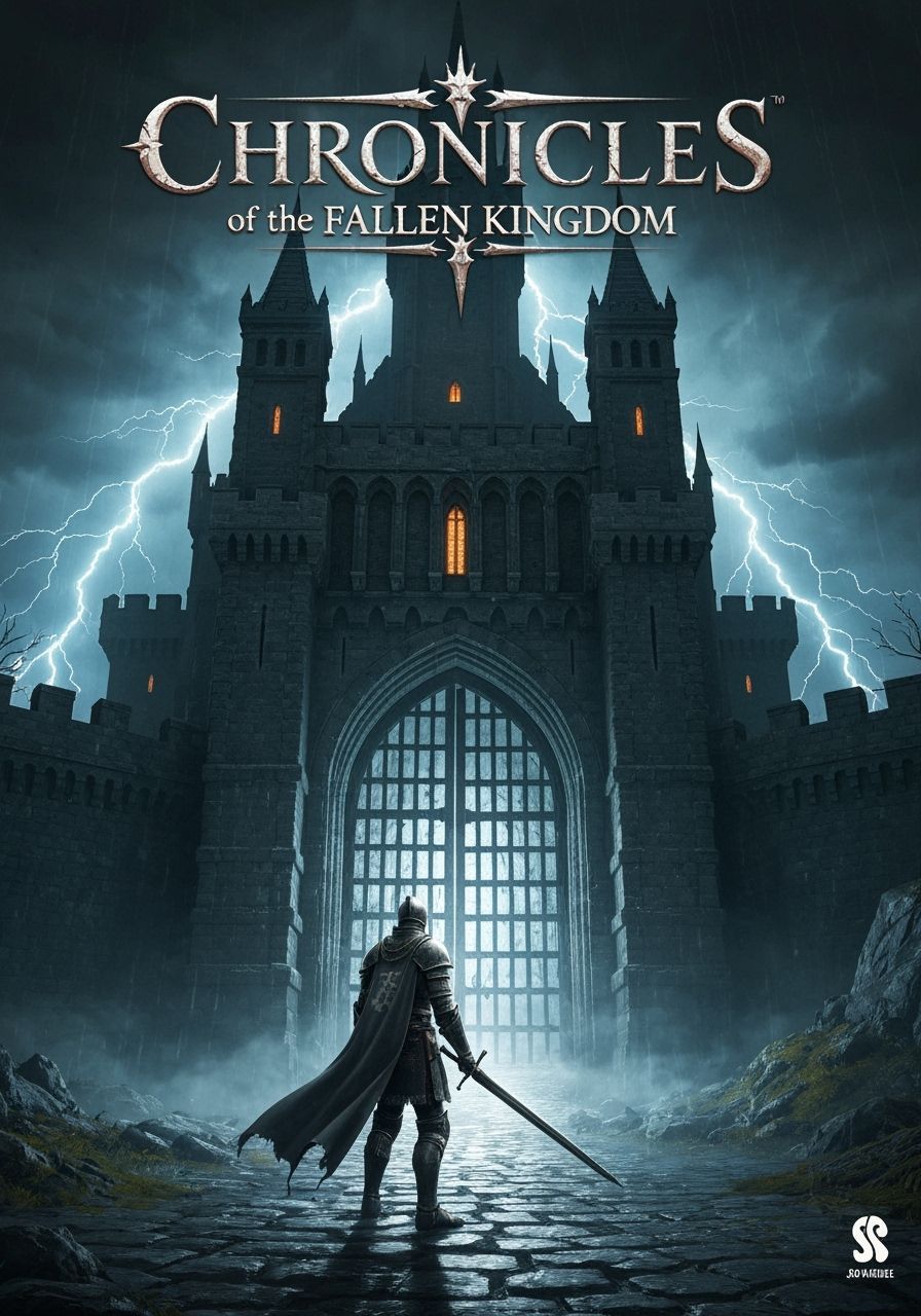 imagine a lone knight standing before a colossal, foreboding...