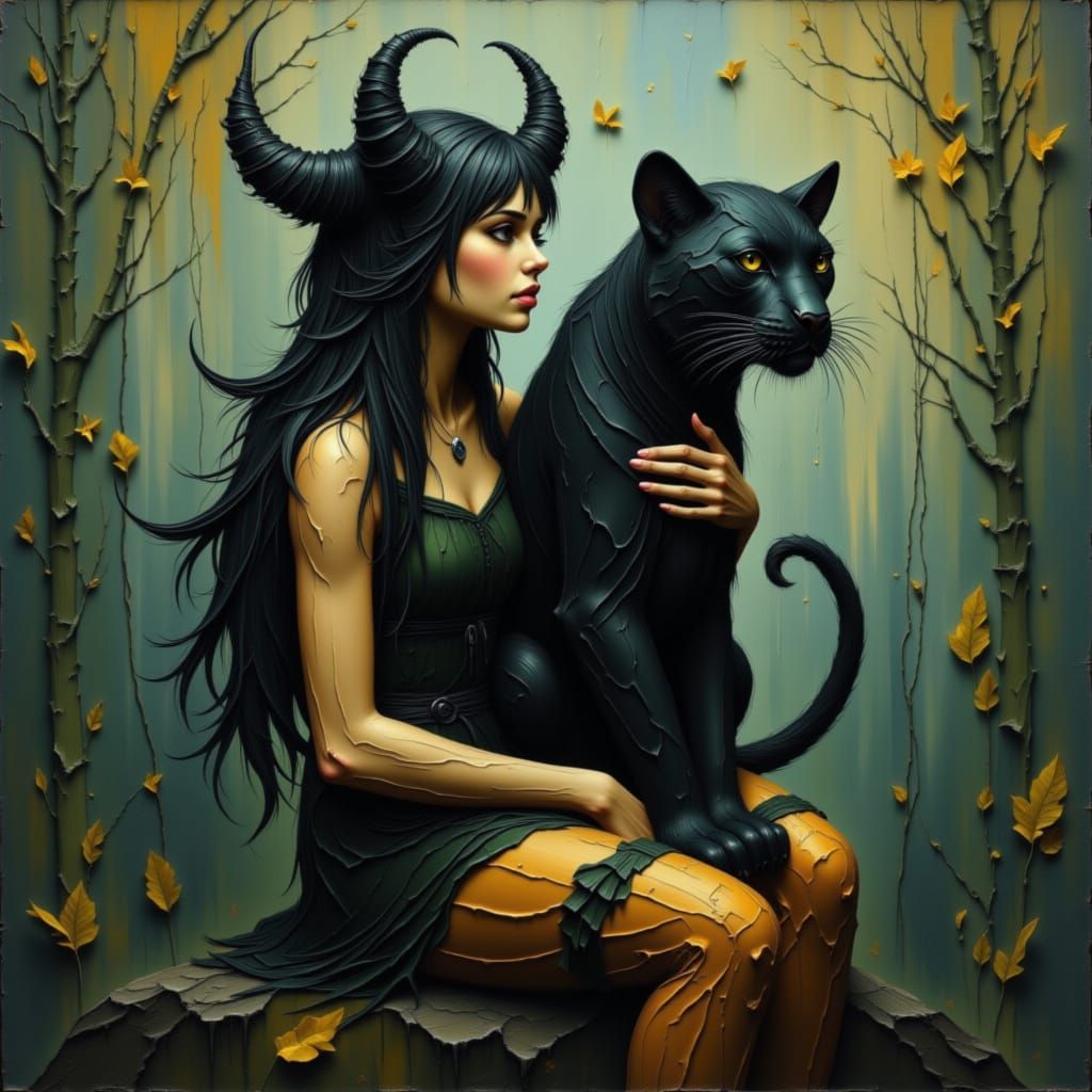 Jungle Priestess with Black Panther Pet