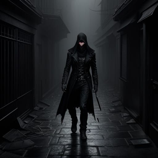 Dark Fantasy Killer in Gritty Emo Alleyway