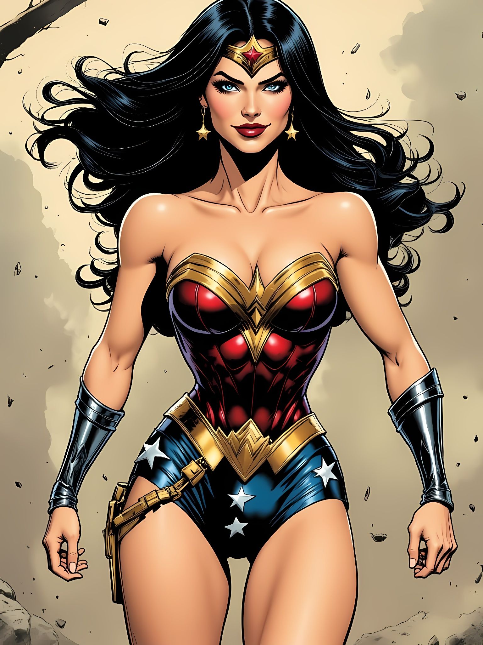 Wonder Woman Poses Confidently in Comic Book Style