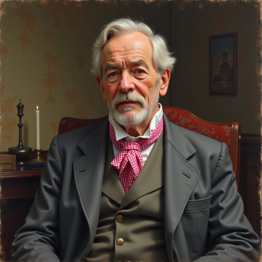 Elderly Gentleman in Suit with Pink Ribbon Portrait