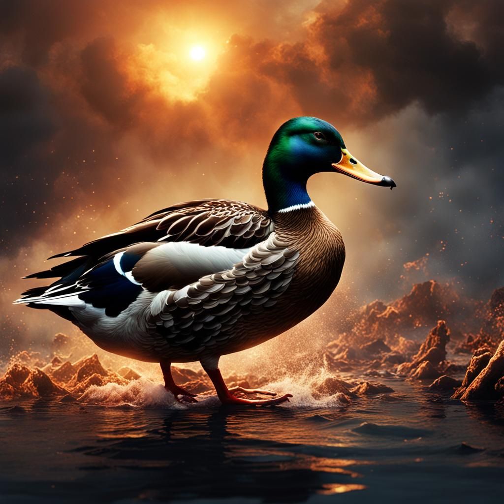 Mallard Duck Heart Offering in Dramatic Digital Painting
