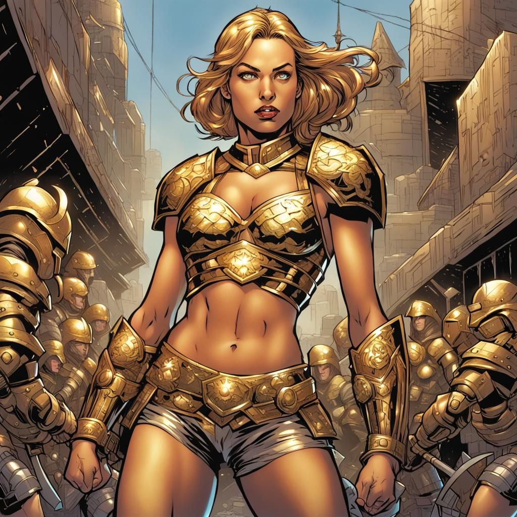 Golden Armored Warrior in Comic Book Style