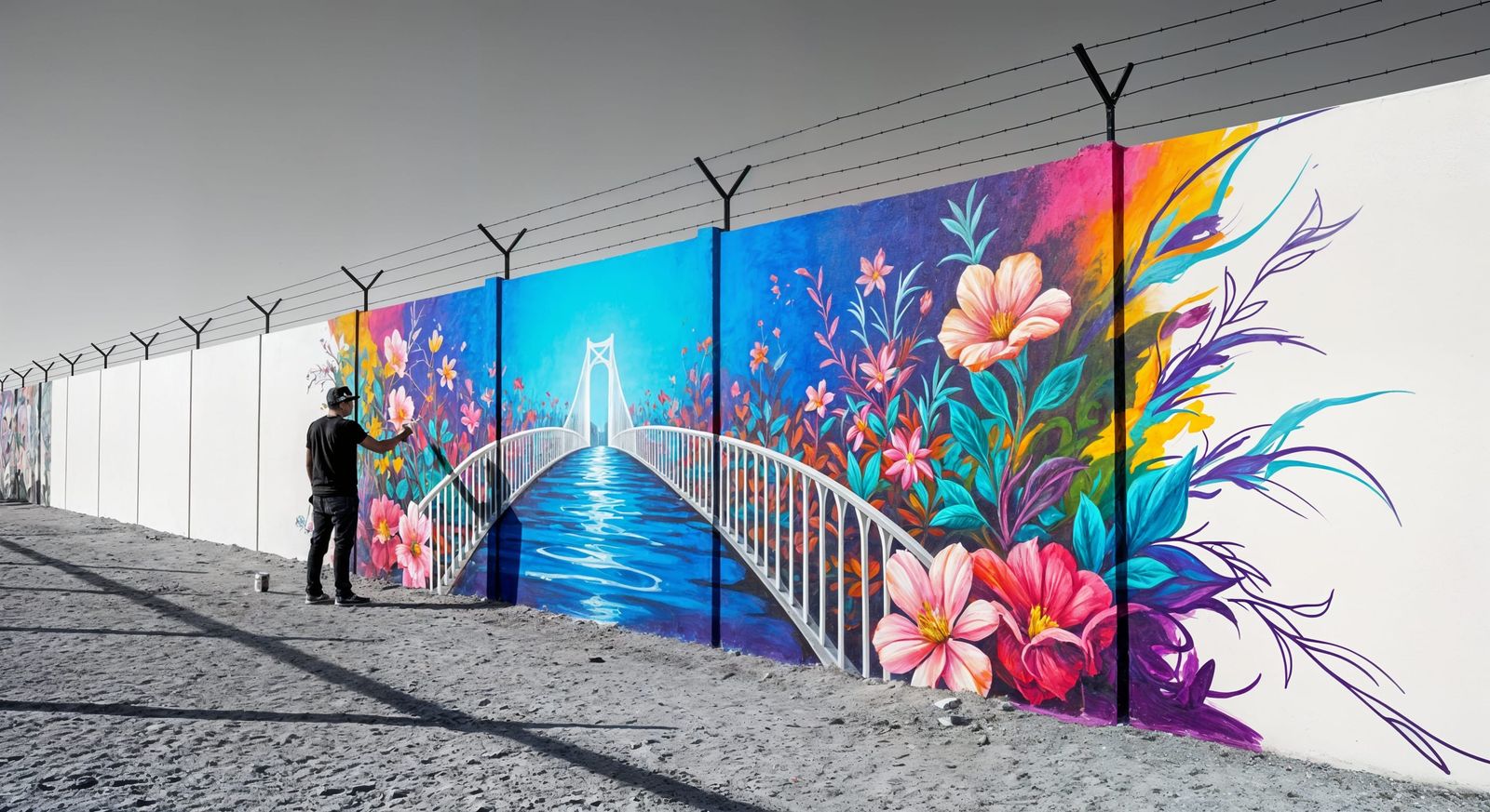 Graffiti Artist Creates Flower Bridge Mural