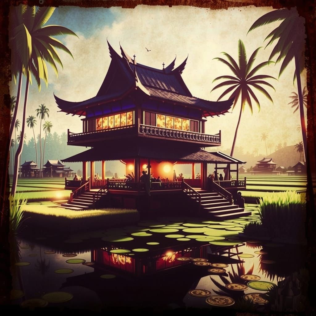 Serenely Curved Japanese Temple by Glassy Lake