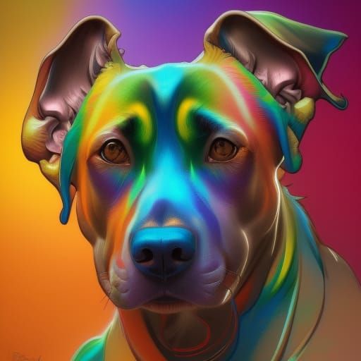Rainbow Dog Portrait in Hyperdetailed Art Style