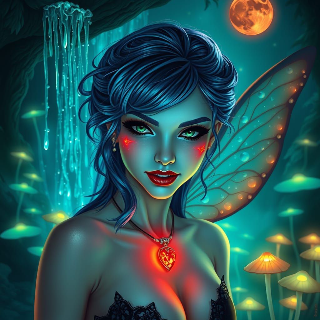 Gothic Alt Fairy in Bioluminescent Forest