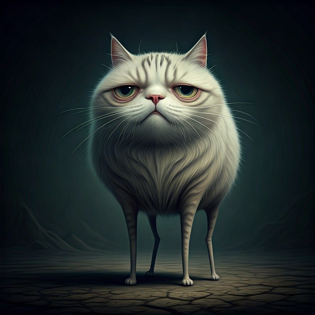 Surreal Cat with Rotund Body, in Pop-Surrealist Style