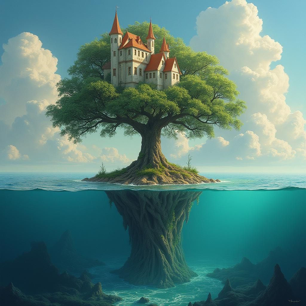 Magical City Held by a Tree in Ocean Wonderland