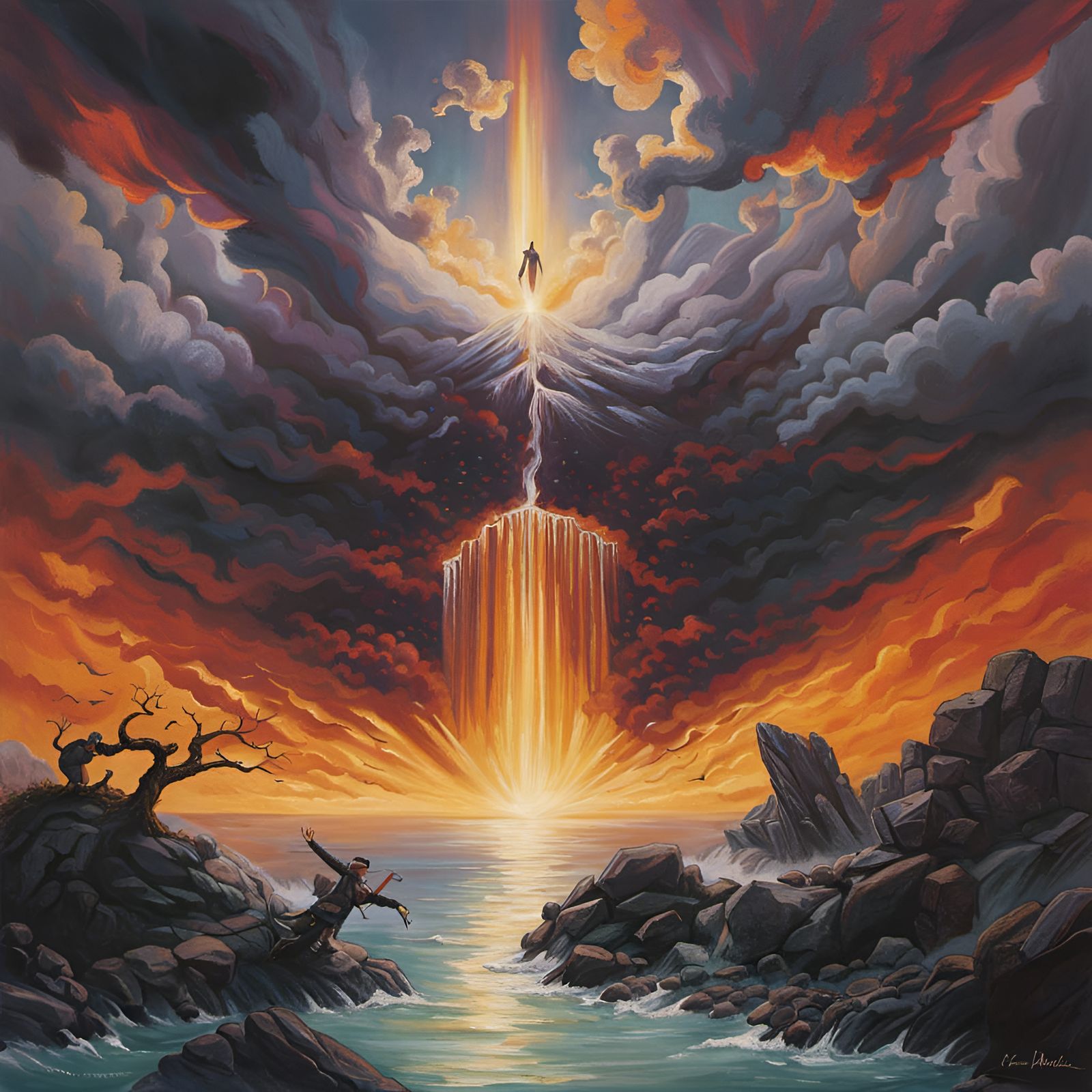 Lucifer's Fall: Epic Oil Painting by Studio Ghibli