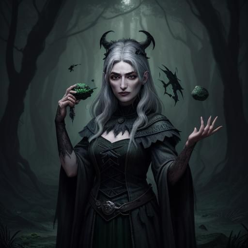 Witch Performing Ritual in Dark Forest: Matte Painting