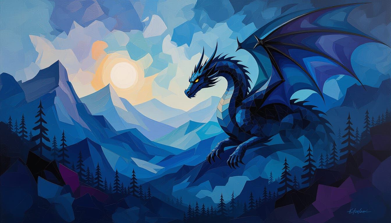 Kaleidoscopic Dragon Landscape in Impasto Style