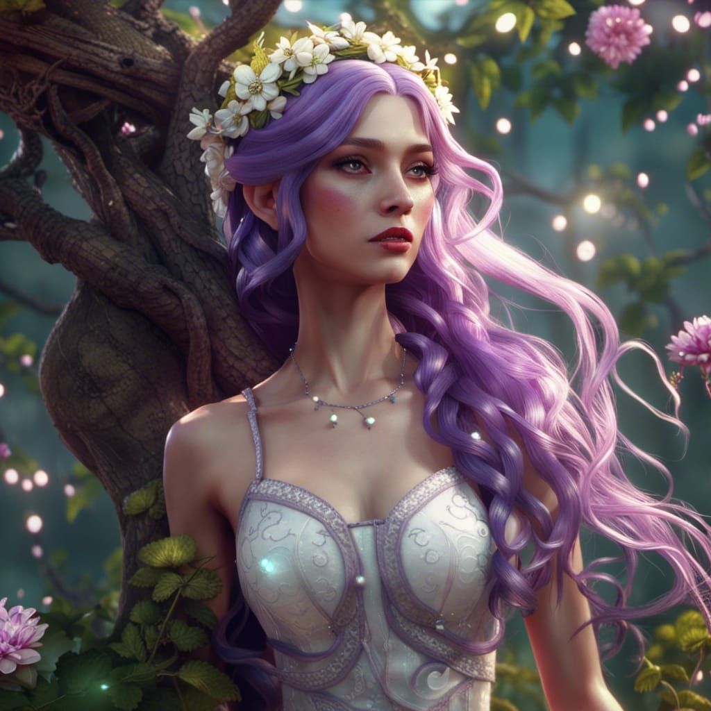 Fairy Woman with Purple Hair, 3D Render