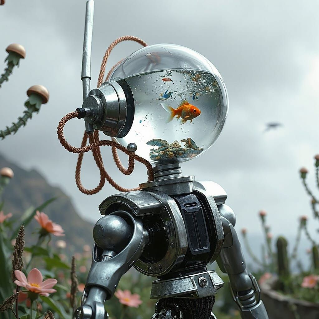 Cyborg Explorer in Ethereal Luminescent Garden