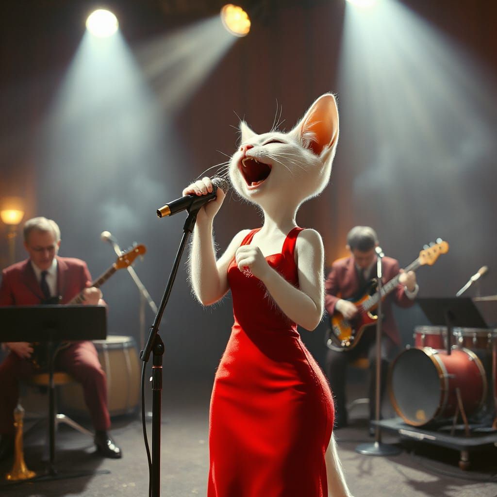 Cartoon Cat Jazz Singer in Fifties Cabaret Style