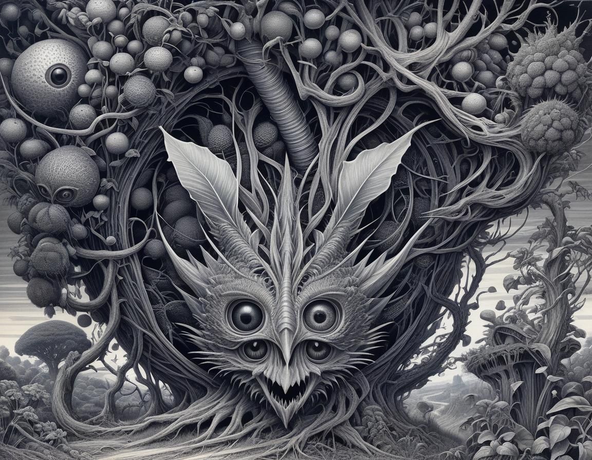 Surreal Insectoid Landscape in Detailed Pencil Drawing