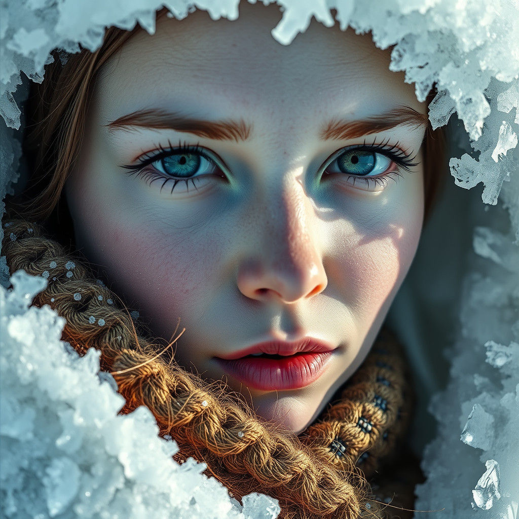 Icy Eskimo Woman Portrait in Arctic Desert