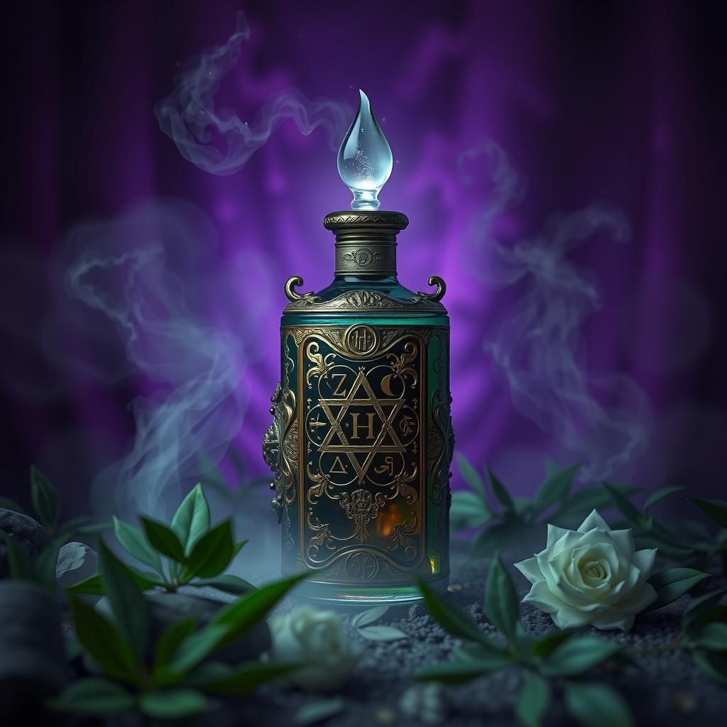 Mysterious Essential Oil Bottle with Esoteric Symbols