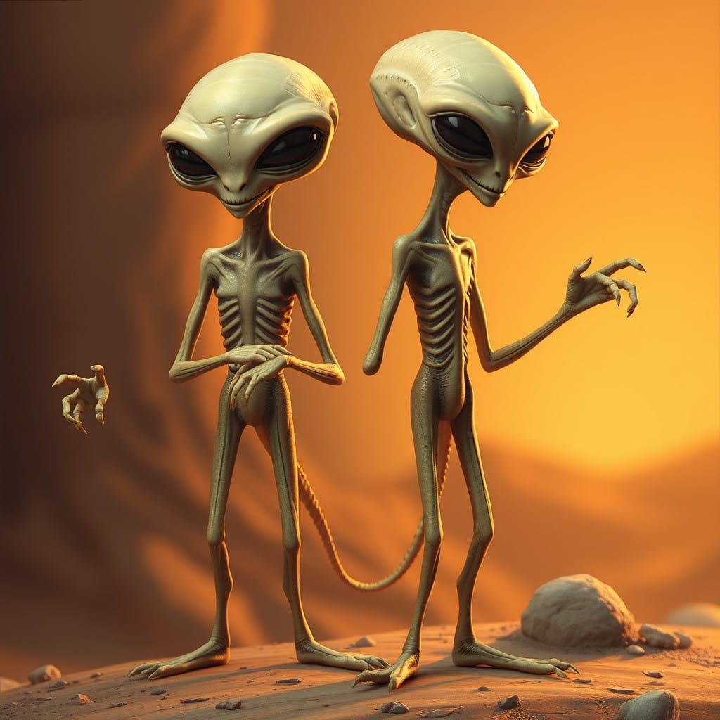 Aliens with Unusual Limbs in a Mysterious Setting