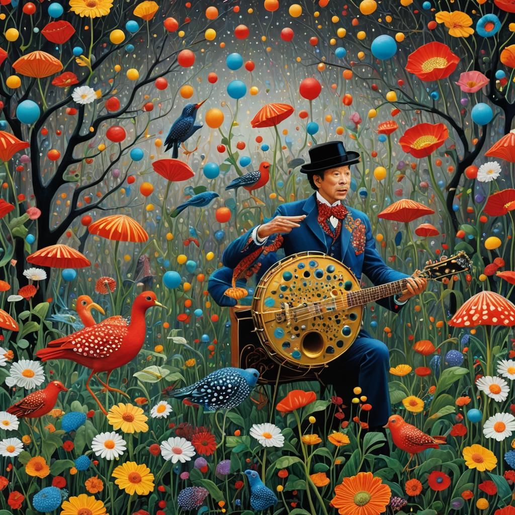 Ragtime Band in Magical Realism Gouache Painting