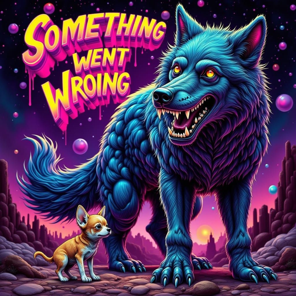 Futuristic "Something Went Wrong" Text with Shocked Animals