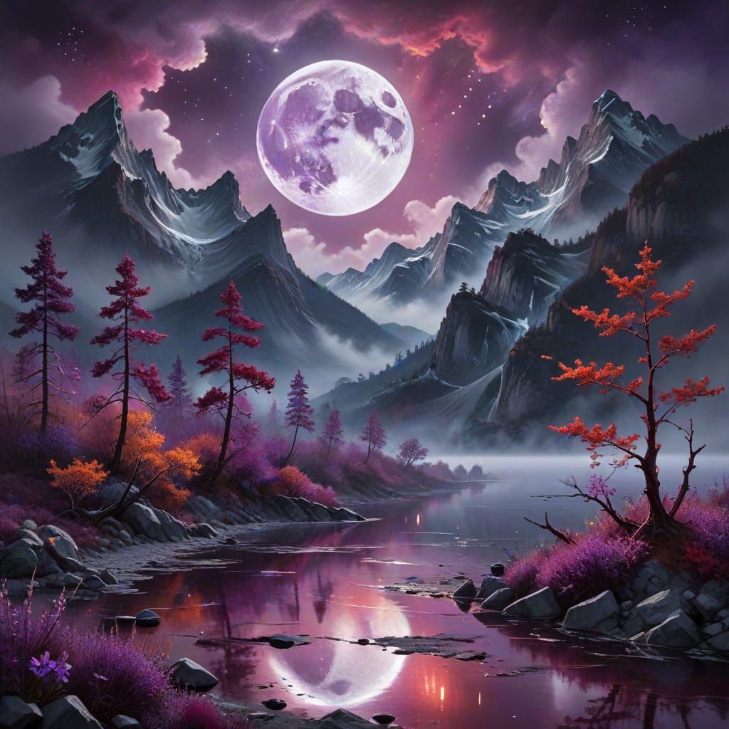 the moon glows softly shining amidst a sky painted in deep i...