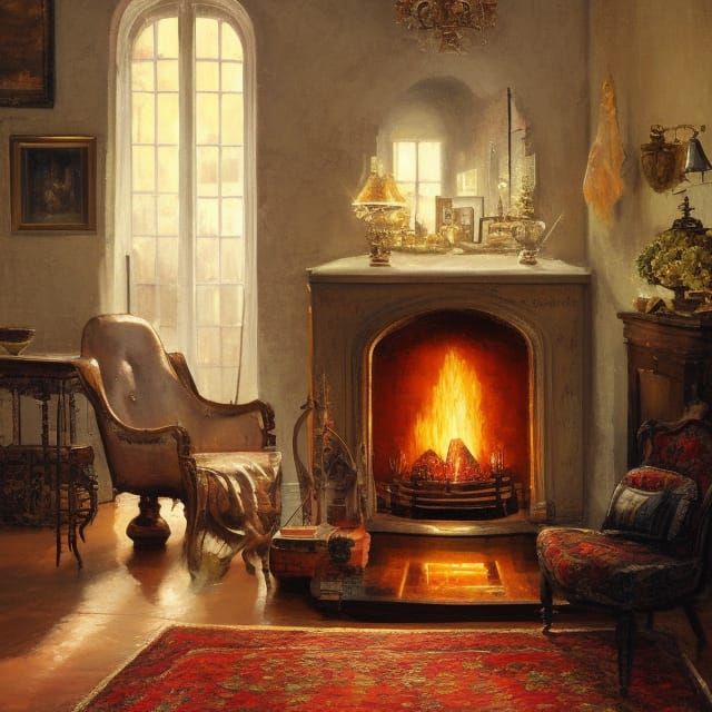 Alsatian Dog Asleep by Fireplace in Cosy Edwardian Style