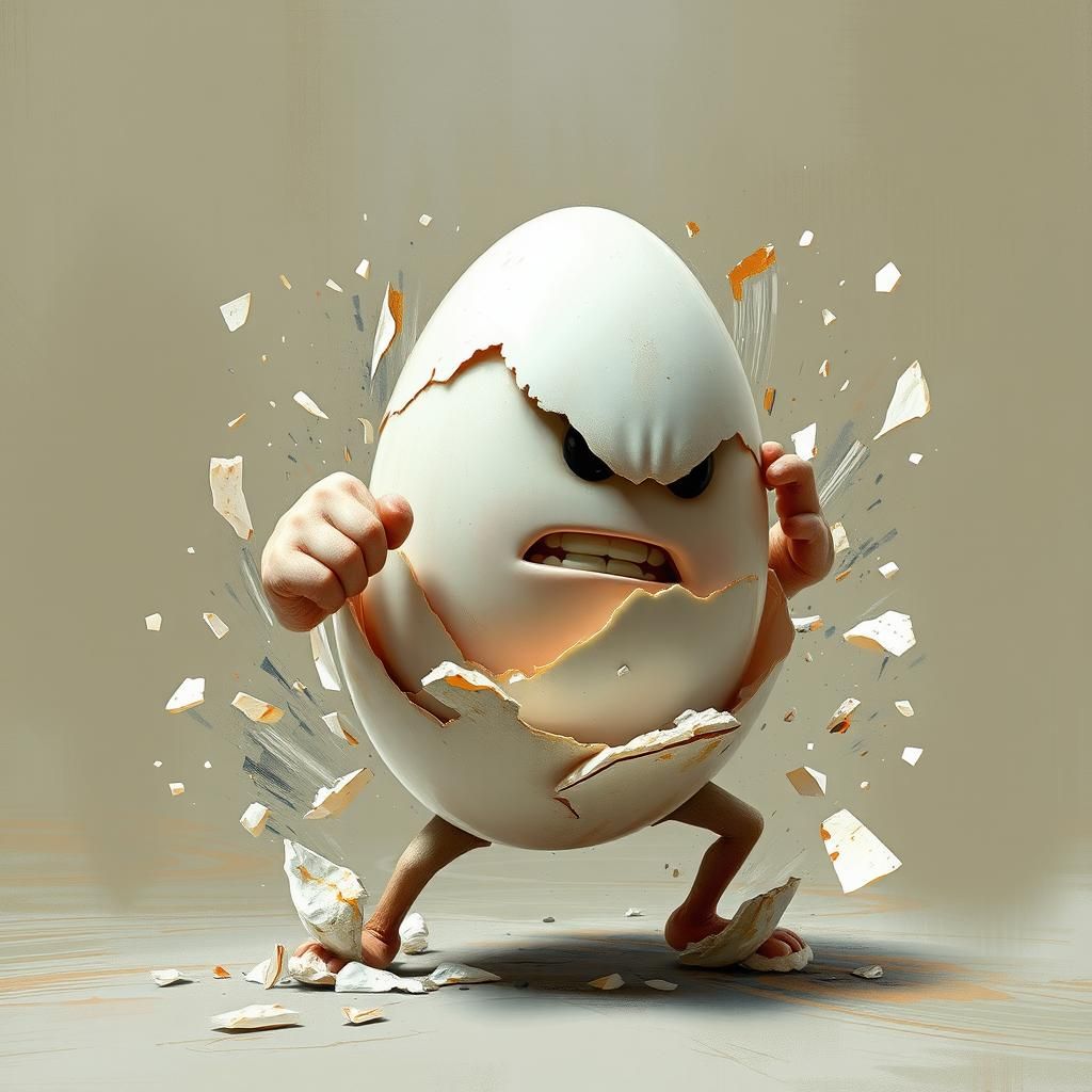 Egg Executes Karate Move in Digital Painting