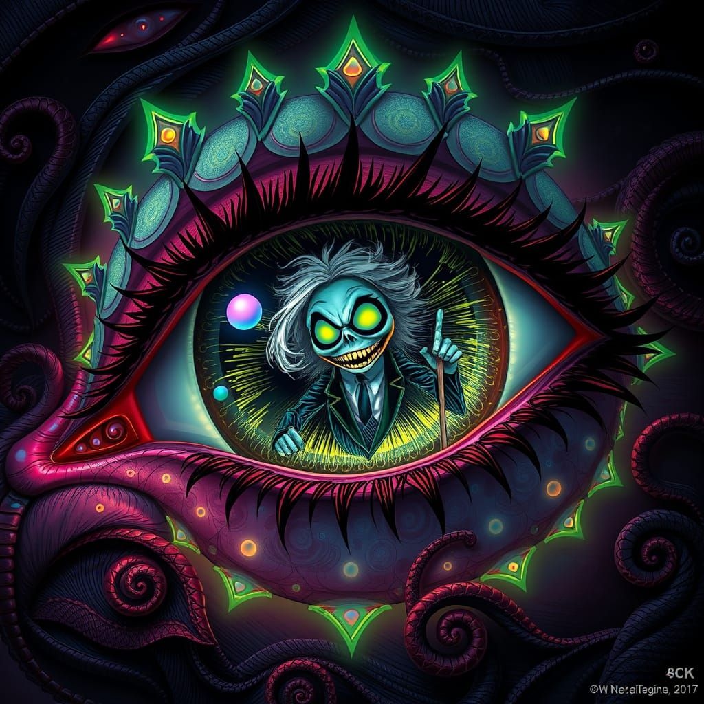 Beetlejuice in Eye, Art Nouveau Digital Illustration