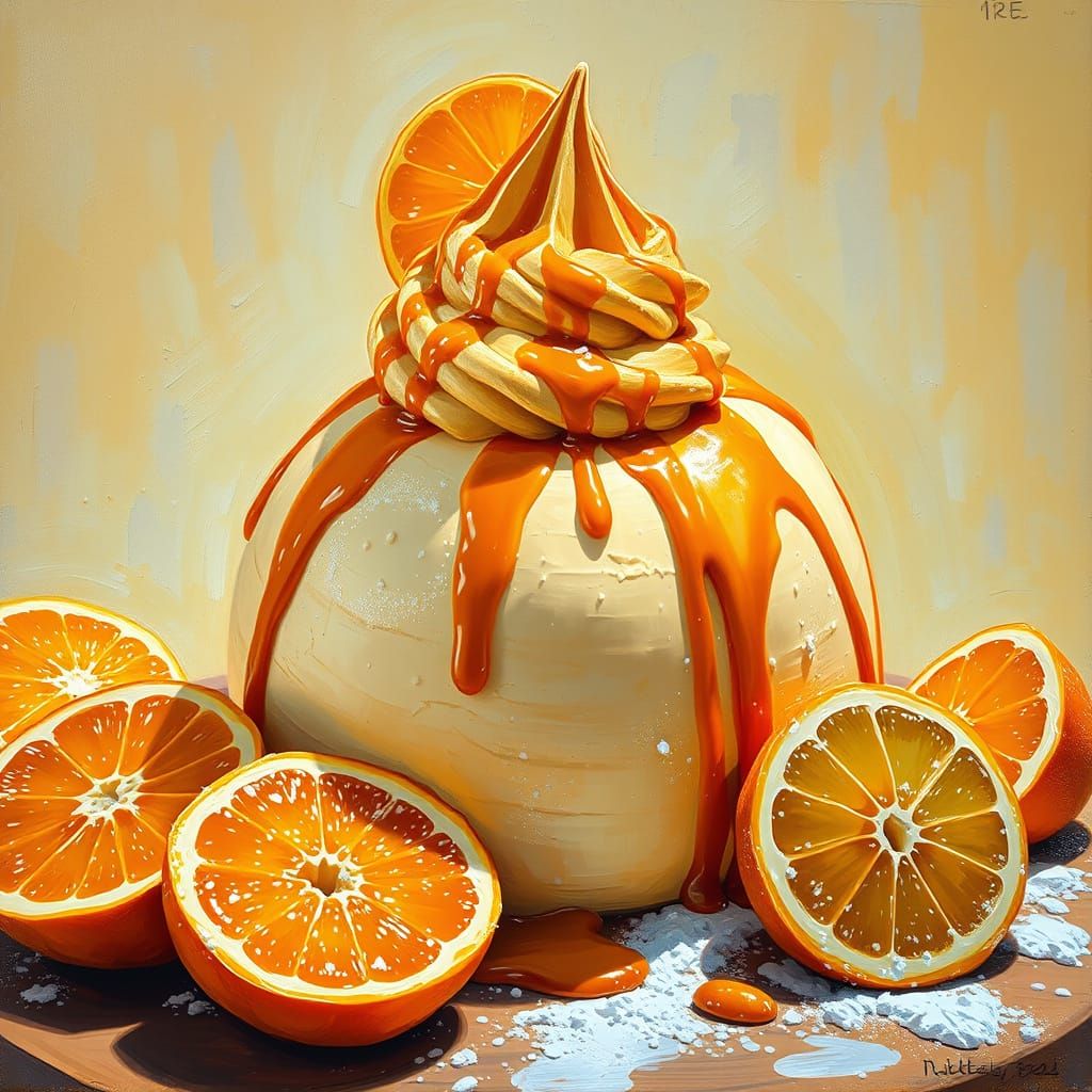 Orange Ice Cream Dome in Impressionist Oil Painting