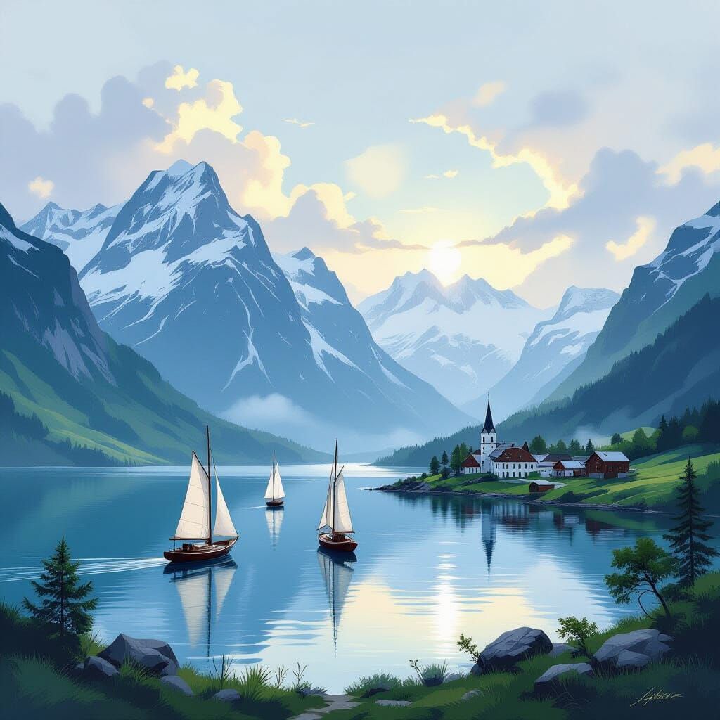 Emerald Valley at Dawn: Romantic Landscape Painting