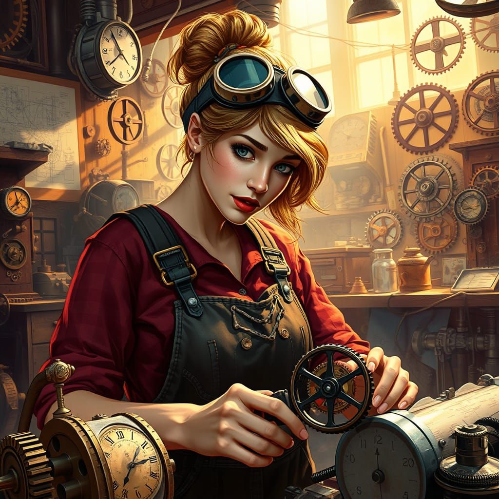 Steampunk Gadget Hackwrench in Detailed Art Nouveau Style