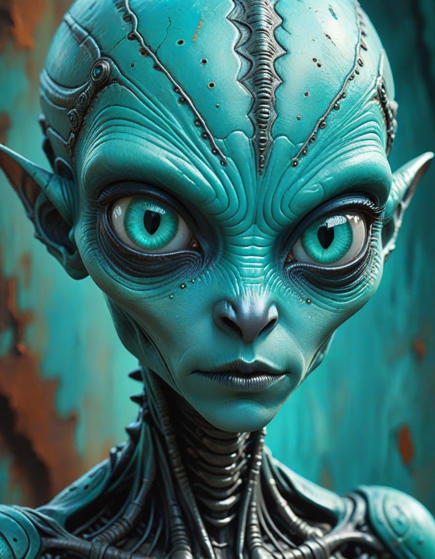 Elegant Turquoise Alien Portrait in Digital Art Style