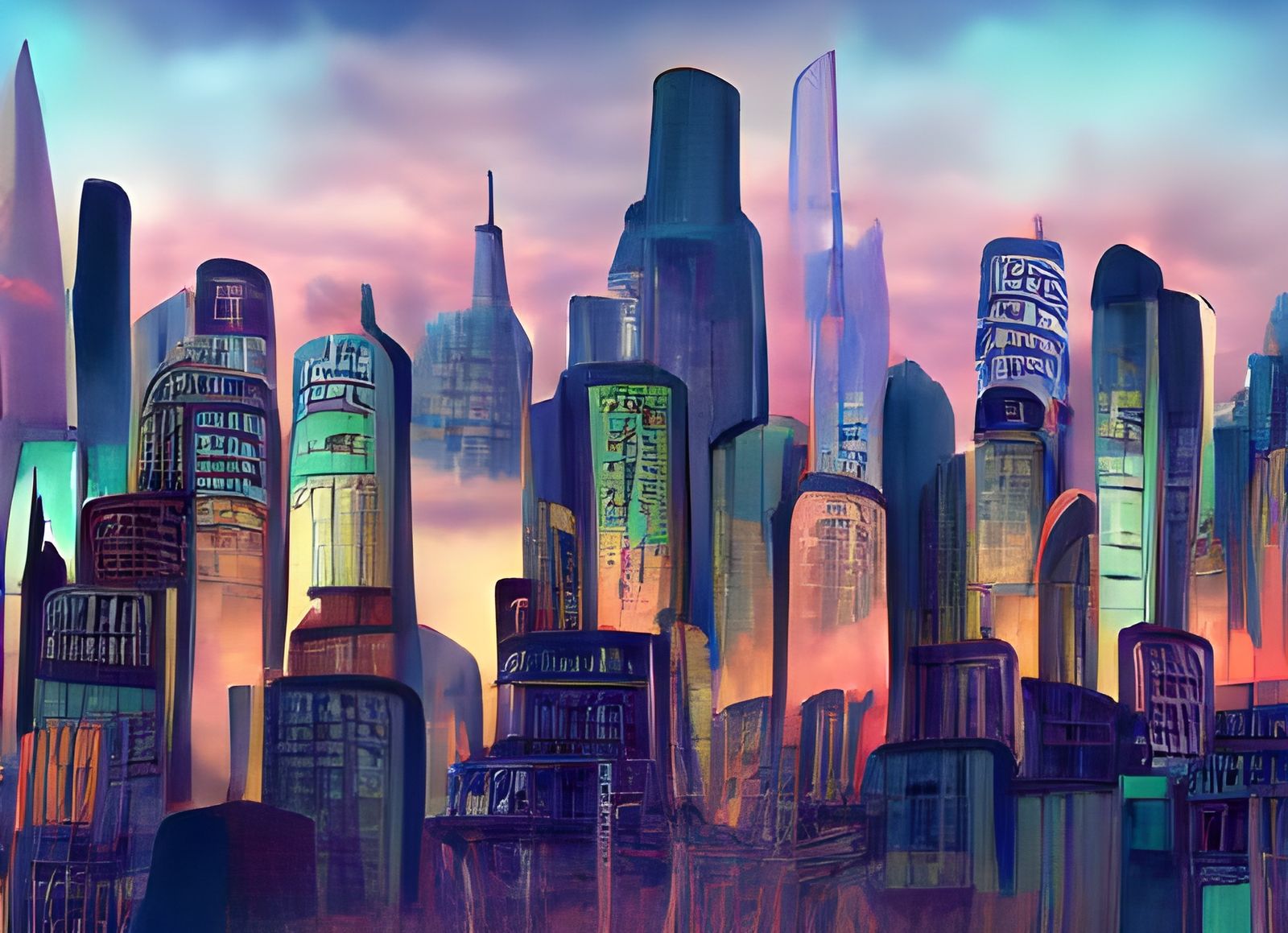 Realistic Hyperdetailed City Skyline as Matte Painting
