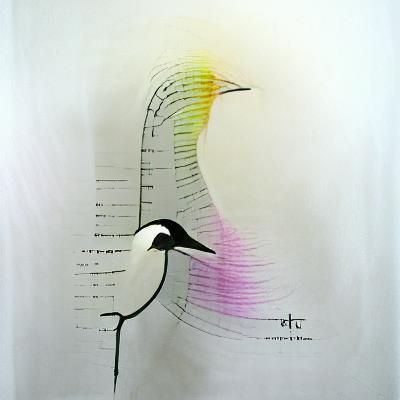 Minimalist Pen and Ink Bird Drawing in Pastel