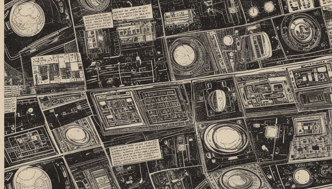 Retro Science Fiction Comic Book Art in Distressed Monochrom...