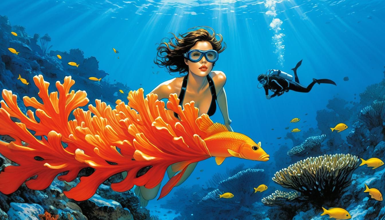 Scuba Diving Beauty in Comic Book Style