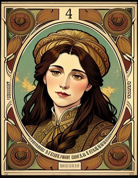 Art Nouveau Hat Portrait in Vintage Style