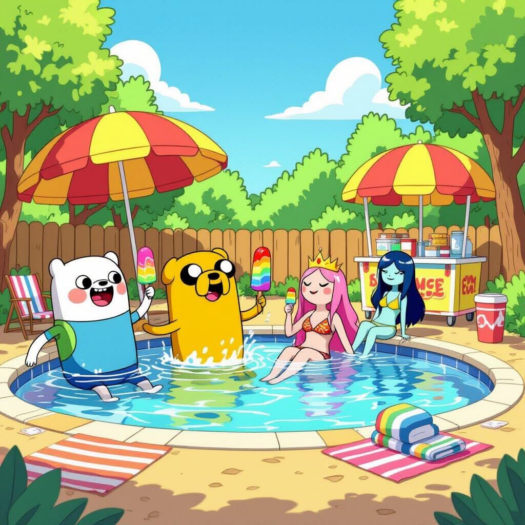 Adventure Time Characters Enjoying a Sunny Pool Day