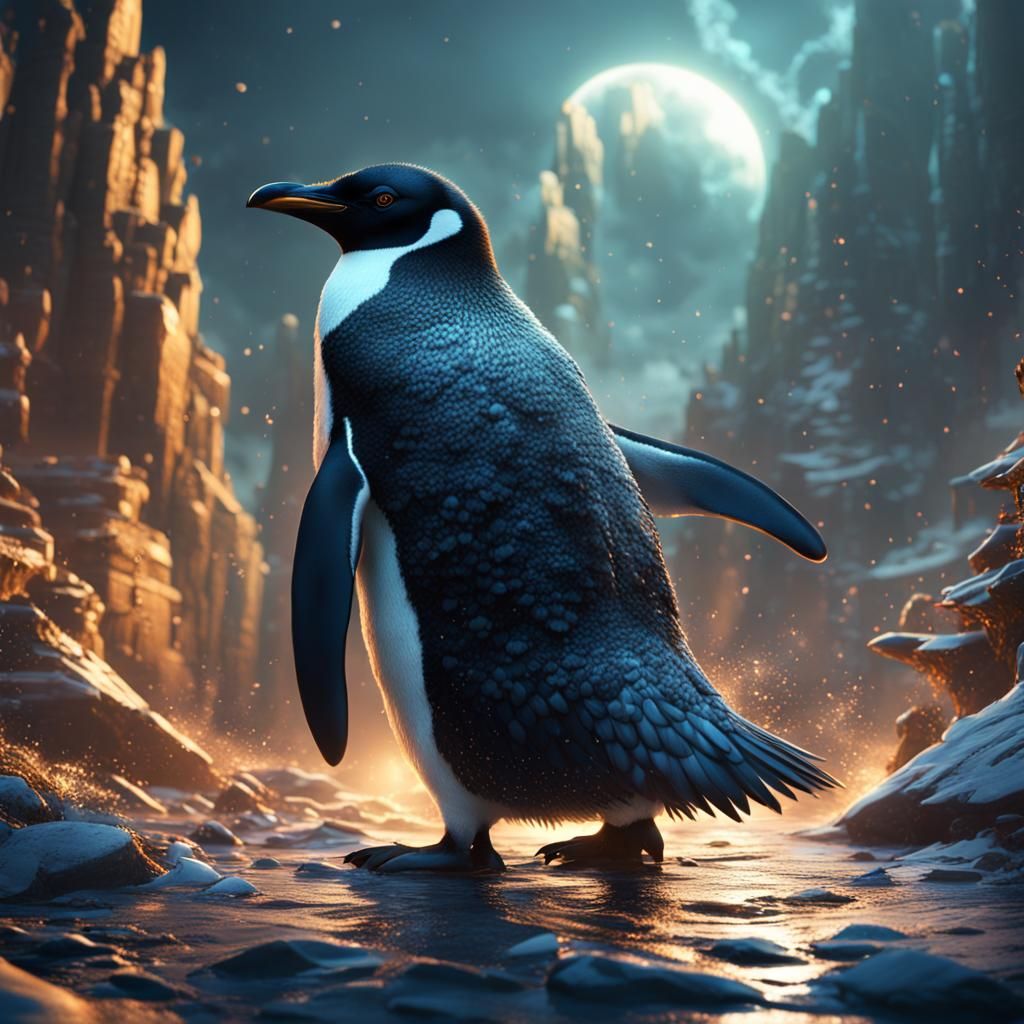 Detailed Penguin Matte Painting in Deep Color