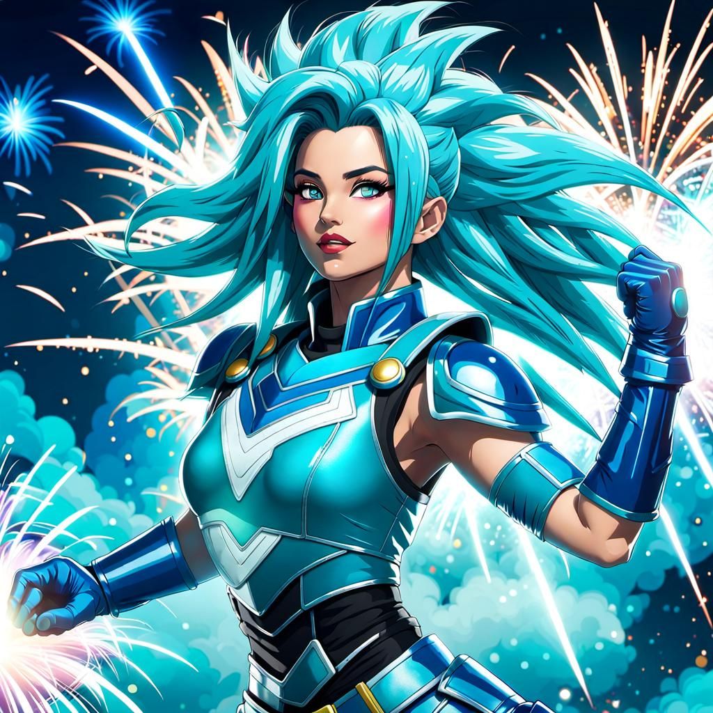 Turquoise Super Saiyan Woman at Festival