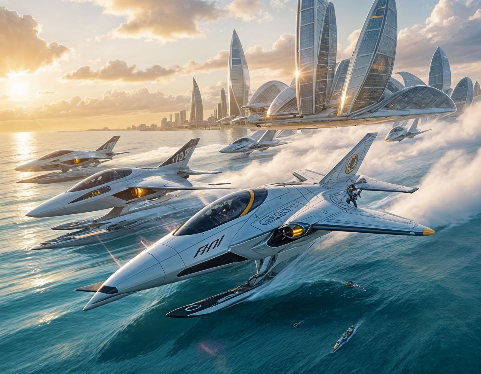 Futuristic Glider Race at Golden Hour