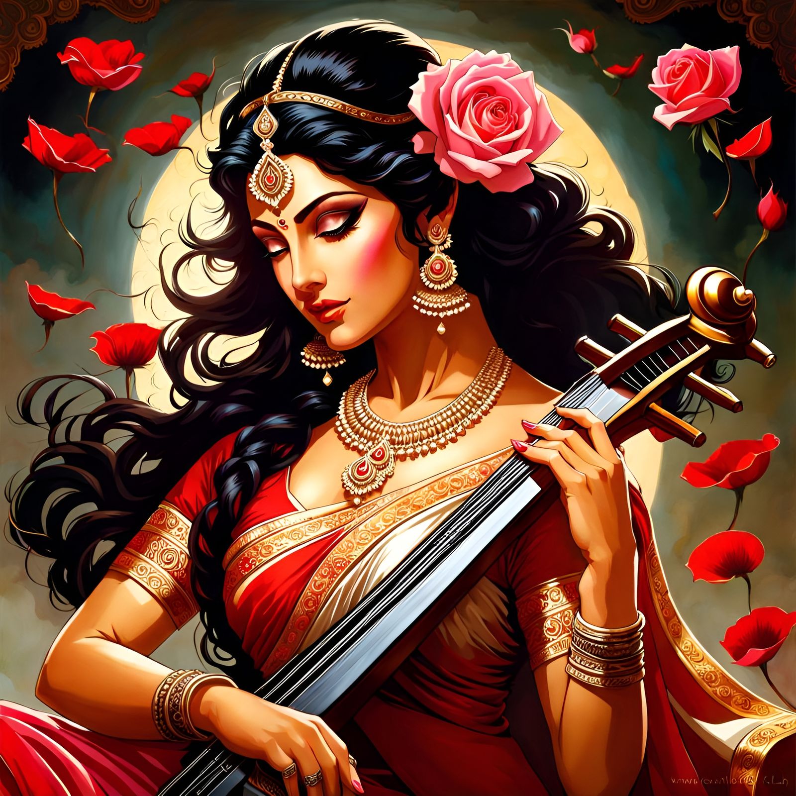 Graceful Saraswati Playing Veena
